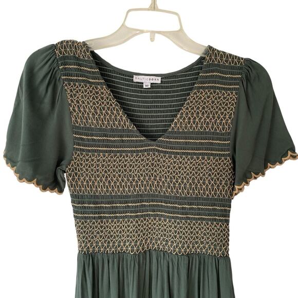Baltic Born Smocked Elegant Green Maxi Dress size XS with pockets - Picture 3 of 8